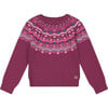 Fairisle 3D Pompom Long Raglan Sleeve Sweater, Burgundy - Sweaters - 1 - thumbnail