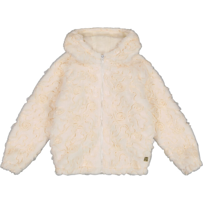 Embroidered Faux Fur Cardigan, Off-White