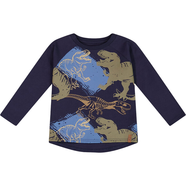 Dinosaures Print Raglan Sleeve T-Shirt With, Navy