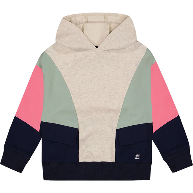 Color-Block Hooded Sweatshirt, Beige, Navy & Pink