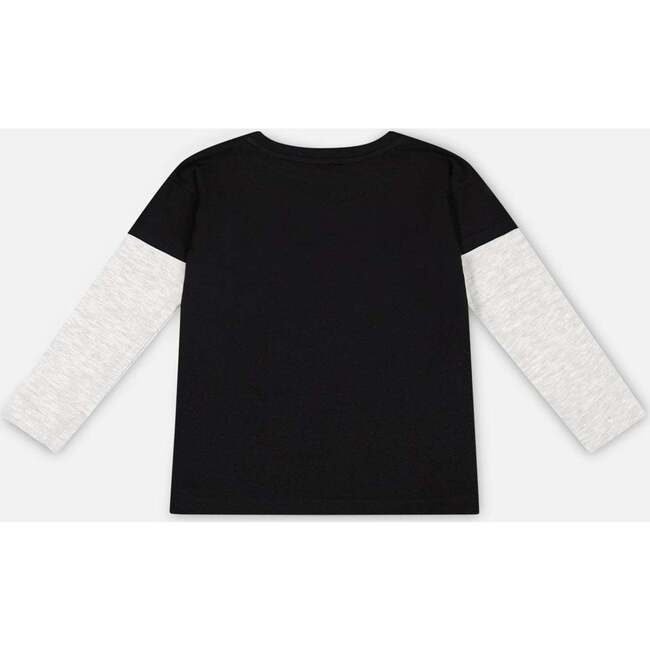 Graphic Print Contrast Layered Long Sleeve T-Shirt, Black - T-Shirts - 4