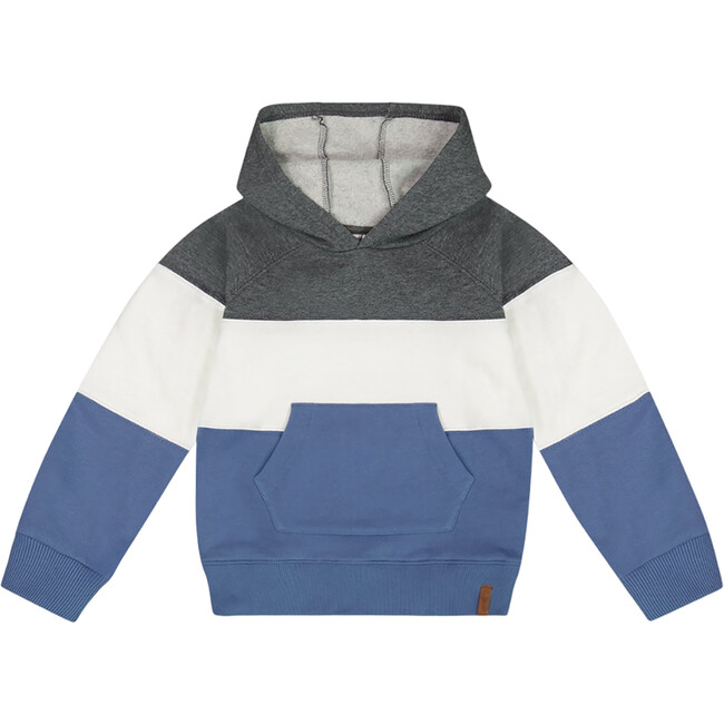 Color-Block Hooded Fleece Sweatshirt, Gray, White & Blue