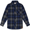 Button Down Flannel Shirt With Pocket, Plaid Navy & Gray - Shirts - 1 - thumbnail