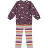 Cats Print Ruffle Long Sleeve Tunic & Striped Leggings Set, Mauve - Mixed Apparel Set - 1 - thumbnail