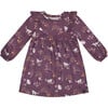 Cats Print Long Cuff Sleeve Frill Dress, Mauve - Dresses - 1 - thumbnail