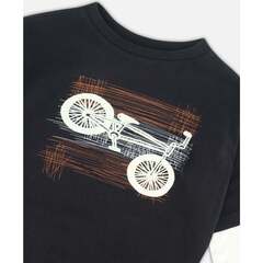 【EEUN】Layered Contrast Tee Graphic Print Contrast Layered Long Sleeve T-Shirt, Black