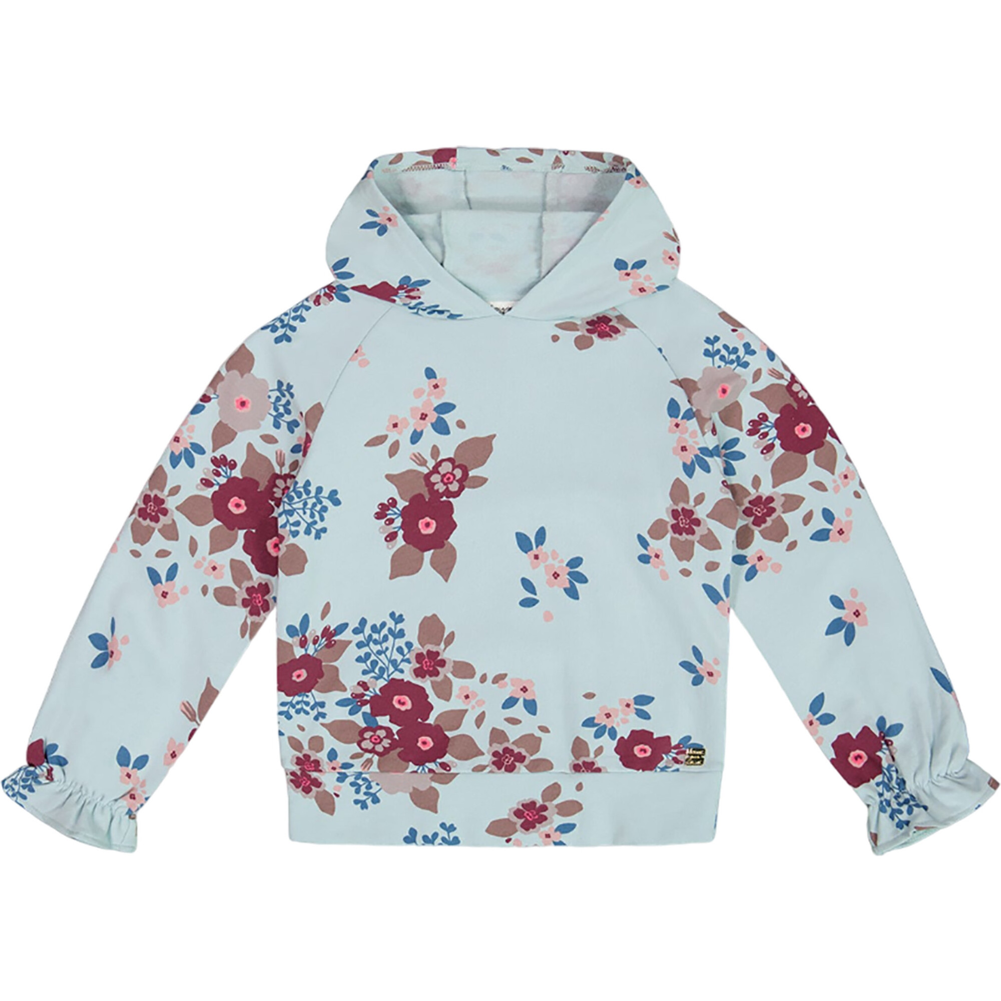 Fleece Hoodie Light Blue Printed Big Flowers Fleece Hoodie Light Blue Printed Big Flowers