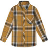 Button Down Flannel Shirt With Pocket, Plaid Golden Yellow & Gray - Shirts - 1 - thumbnail