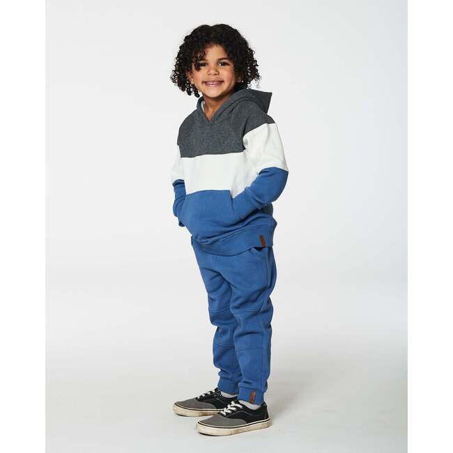 Color-Block Hooded Fleece Sweatshirt, Gray, White & Blue - Sweatshirts - 2