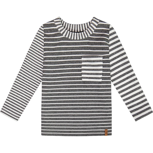 Brushed T-Shirt With Pocket, Gray & White Stripe