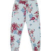 Big Flowers Print Fleece Sweatpants, Light Blue - Sweatpants - 1 - thumbnail