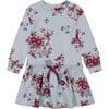 Big Flowers Print Fleece Long Sleeve Drawstring Waist Dress, Light Blue - Dresses - 1 - thumbnail