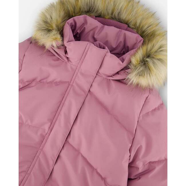 Faux Fur Hooded Puffy Long Coat, Vintage Purple - Jackets - 6