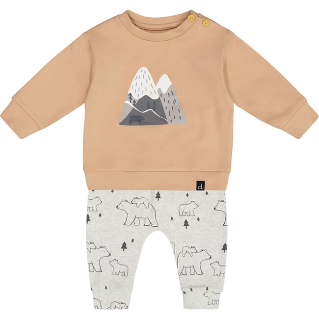 Bears Print Organic Cotton Top & Pant Set, Sand