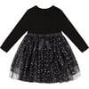 Bi-Material Dress With Glittering Tulle Skirt, Black - Dresses - 1 - thumbnail