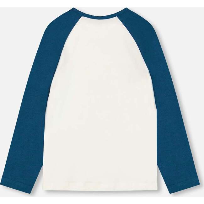 Cat Print Contrast Raglan Sleeve Baseball Top, Blue - T-Shirts - 3
