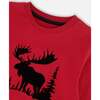 Graphic Moose Print Long Sleeve T-Shirt, Red - T-Shirts - 5