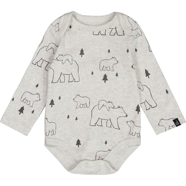 All-Over Bears Print Organic Cotton Onesie, Gray Mix