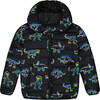 All-Over Neon Dino Print Quilted Jacket, Black - Puffers & Down Jackets - 1 - thumbnail