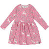 All-Over Floral & Unicorn Print Long Sleeve Pocket Dress, Pink - Dresses - 1 - thumbnail