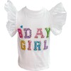 Birthday Girl Gem Ruffle Sleeve Shirt, White - T-Shirts - 1 - thumbnail