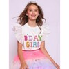 Birthday Girl Gem Ruffle Sleeve Shirt, White - T-Shirts - 2