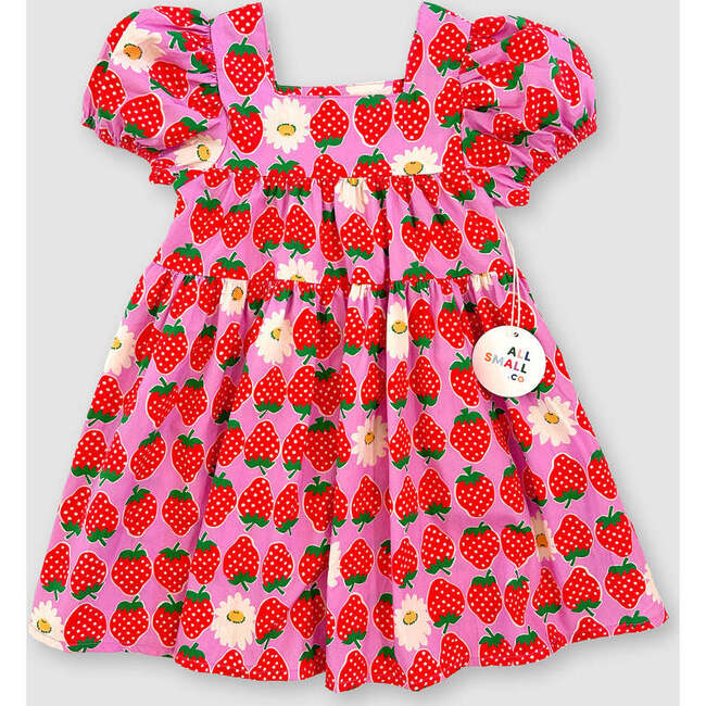 Berry Bloom Print Puff Sleeve Tiered Dress, Pink & Red