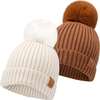 Baby's Pom Knitted Beanie, Rust (Pack Of 2) - Hats - 1 - thumbnail