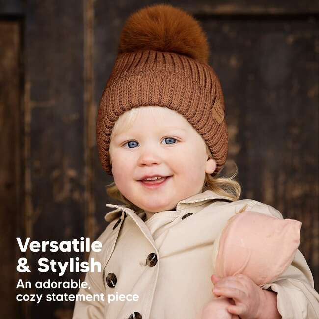 Baby's Pom Knitted Beanie, Rust (Pack Of 2) - Hats - 3