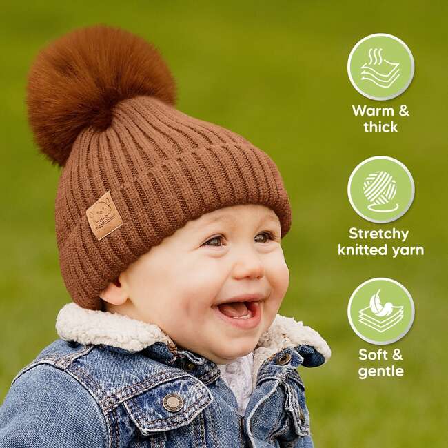 Baby's Pom Knitted Beanie, Rust (Pack Of 2) - Hats - 4