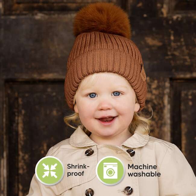 Baby's Pom Knitted Beanie, Rust (Pack Of 2) - Hats - 6