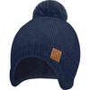 Baby's Muff Knitted Beanie, Navy - Hats - 1 - thumbnail