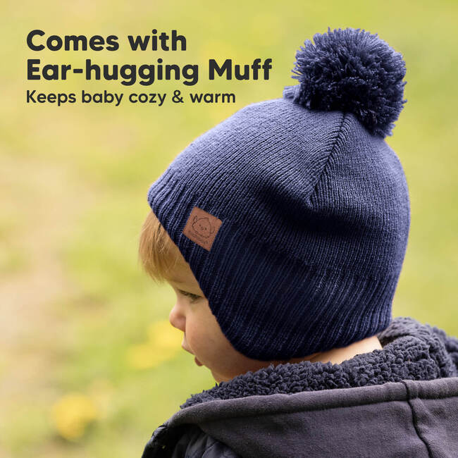 Baby's Muff Knitted Beanie, Navy - Hats - 3