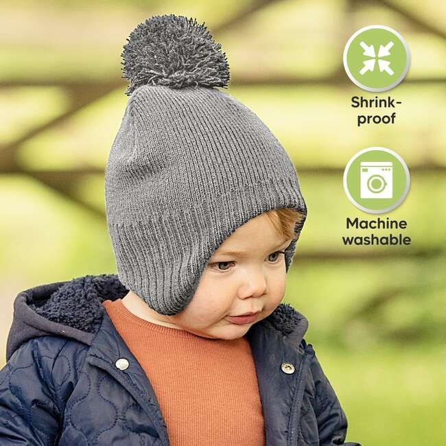 Baby's Muff Knitted Beanie, Gray - Hats - 6