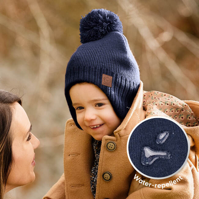 Baby's Muff Knitted Beanie, Navy - Hats - 7