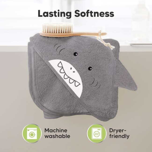 Baby's Cuddle Organic Hooded Towel, Shark - Bath Accessories - 6