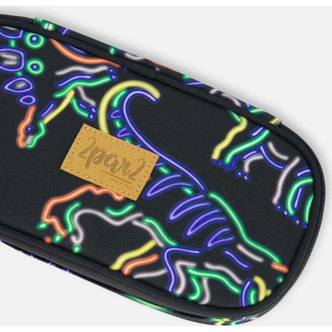 Neon Dino Print Pencil Case, Black - School Supplies - 5