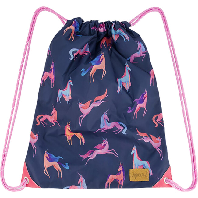Girls Unicorn Print Cinched Top Drawstring Bag, Navy