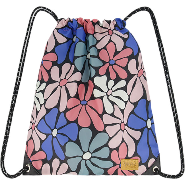 Girls Retro Flowers Print Cinched Top Drawstring Bag, Multicolors