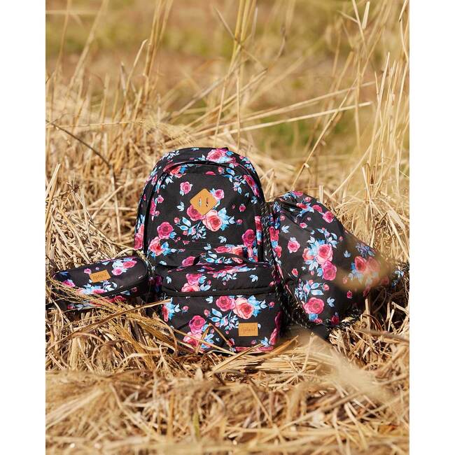 Girls Roses Print Backpack 25L, Black - Backpacks - 2