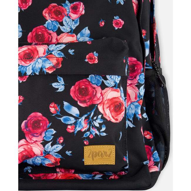 Girls Roses Print Backpack 25L, Black - Backpacks - 5