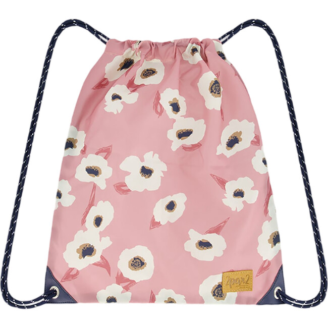 Girls Flowers Print Cinched Top Drawstring Bag, Pink & Off-White