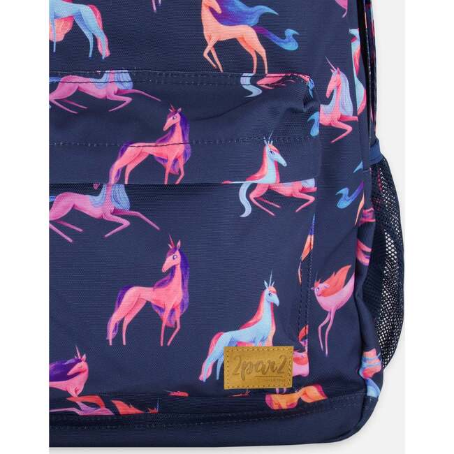 Girls Unicorn Print Backpack 25L, Navy - Backpacks - 7