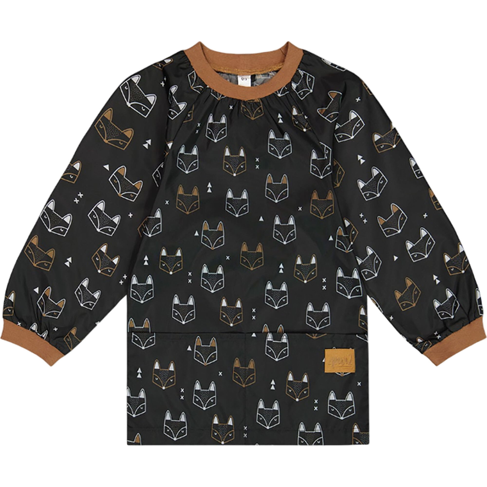 Fox Print Waterproof Long Sleeve Piped School Apron, Black - School Supplies - 1