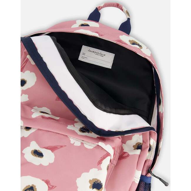 Girls Flowers Print Backpack 25L, Pink & Off-White - Backpacks - 6