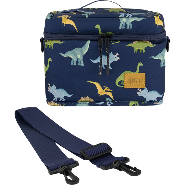 Dinosaurs Print Detachable Shoulder Strap Lunch Box, Navy Blue