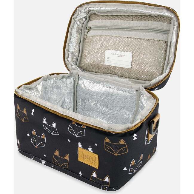 Fox Print Detachable Shoulder Strap Lunch Box, Black - Lunchbags - 5