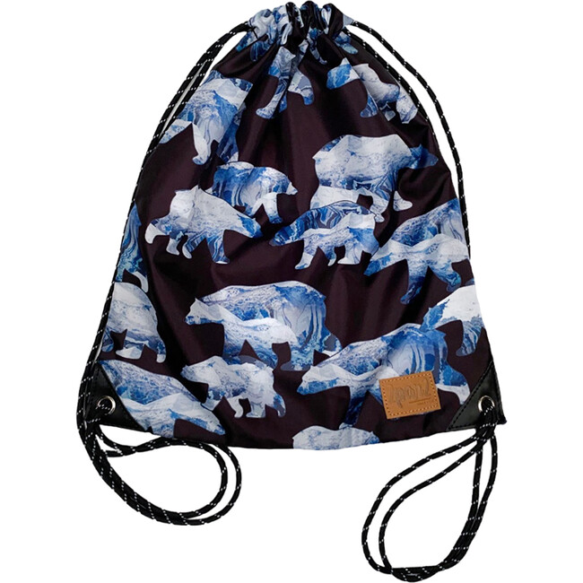 Boys Polar Bears Print Cinched Top Drawstring Bag, Black