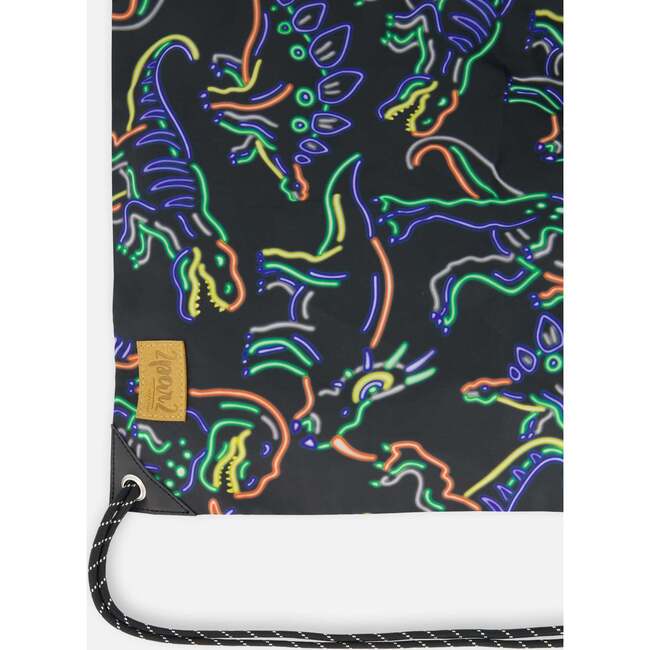 Boys Neon Dino Print Cinched Top Drawstring Bag, Black - Bags - 4
