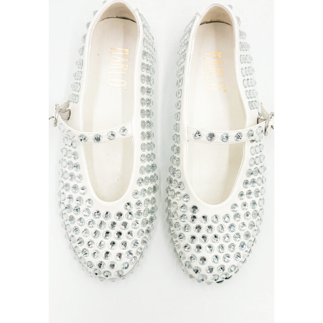Sparkle Diamontes Ballet Flat Shoes, Ivory